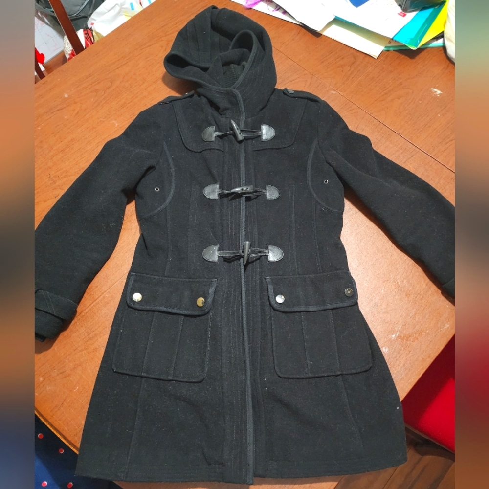 Donny Brook Elegant Black Toggle Trench Coat